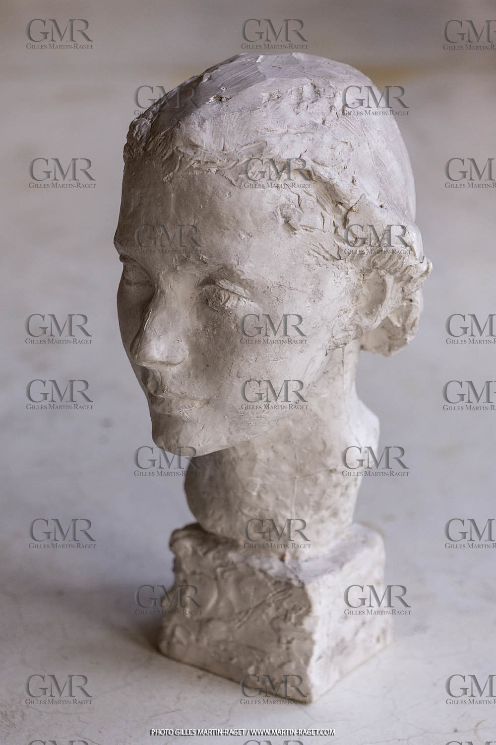 20 07 2020, St Rémy de Provence (FRA,13), Oeuvre de Germaine Richier, Buste n° 15 1933 ou 1934, plâtre de tirage, collection particulière