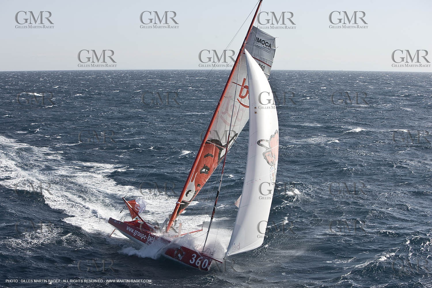 14 07 2008 - Port Camargue (FRA,30) Monocoques IMOCA - Vendée Globe 2008 - Kito de Pavant (Groupe Bel) training in strong breeze.