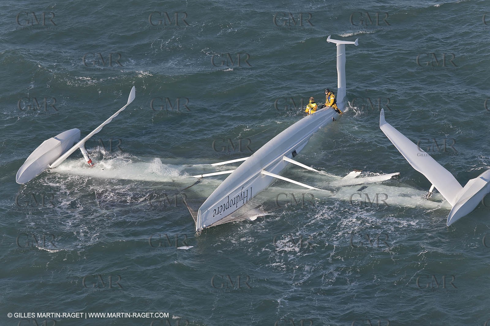 21 12 2008 - Port Saint Louis du Rhône (South of France) - The Hydroptere just after its capsize when trying to beat the overall sailing speed record
