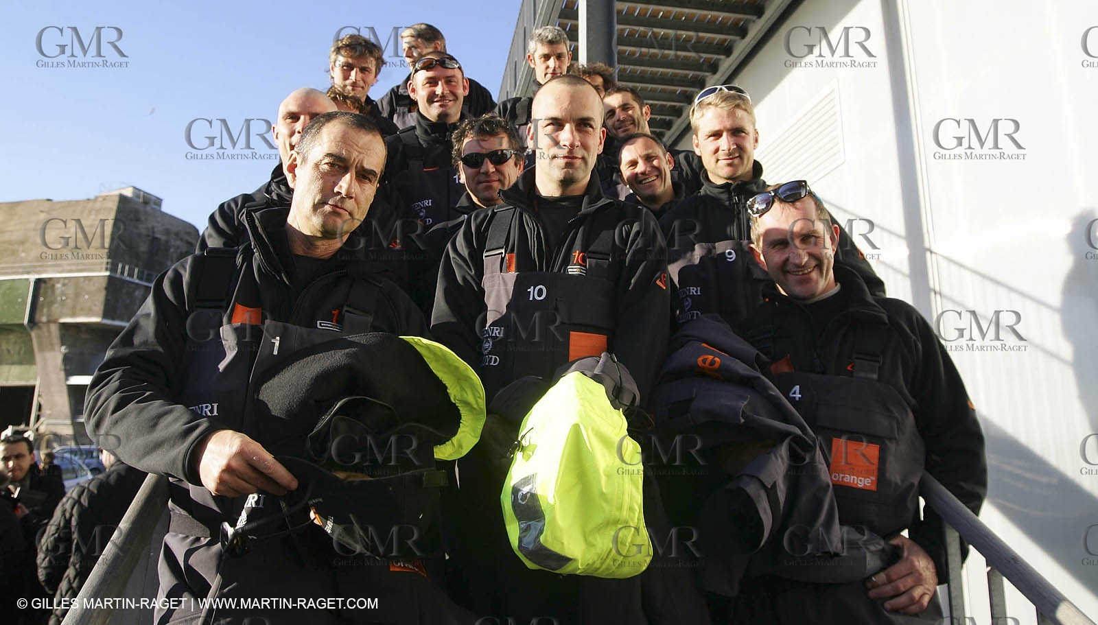 Orange II-2005 Jules Verne Trophy-Start from Lorient-The crew before the start