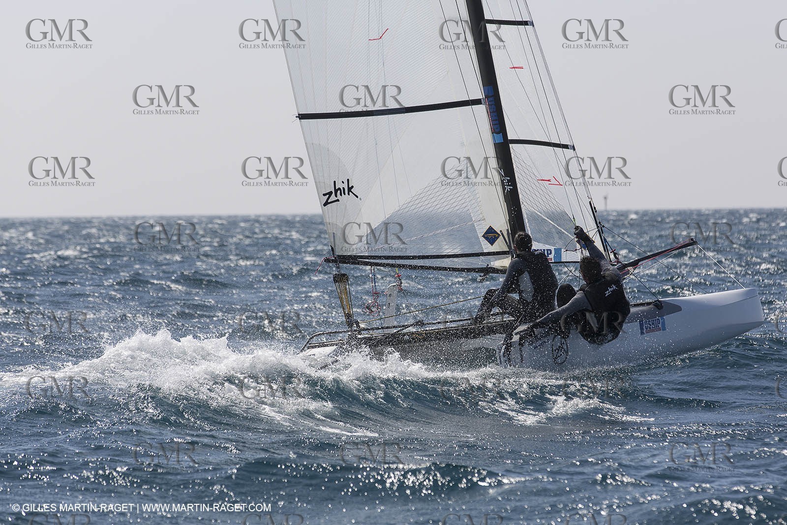 26 03 2013 - Marseille (FRA,13) - Ingrid Petitjean et Olivier backes training on their Nacra 17 in breezy conditions
