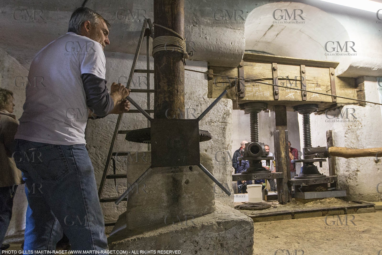 14 11 2015, Saint-Etienne du Grès (FRA,13), traditional making of olive oil at La Croix mill