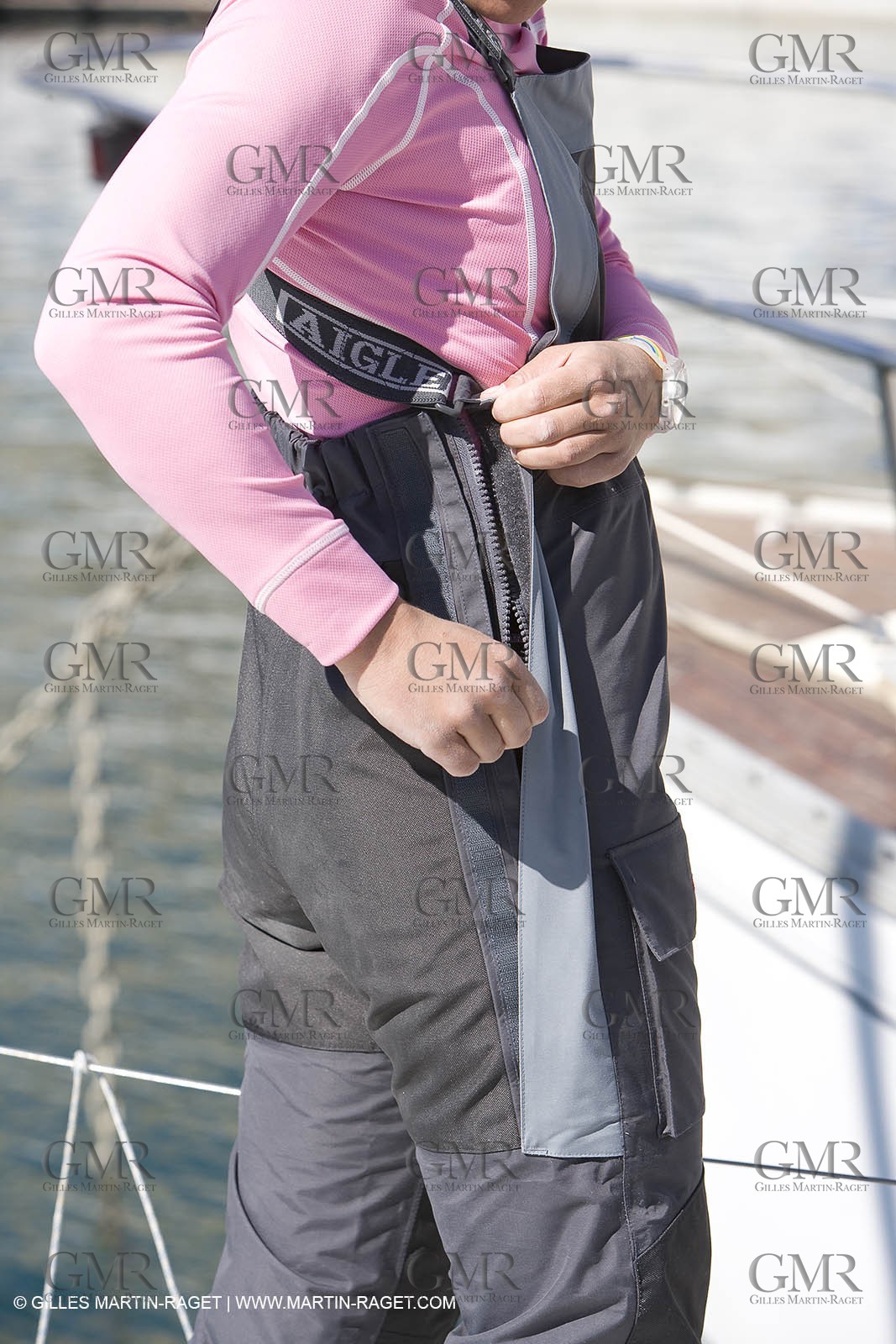 28 09 2007 - Marseille (FRA, 13) - Aigle Marine weather clothing showed in action by salors Marc Emig et Luce Molinier