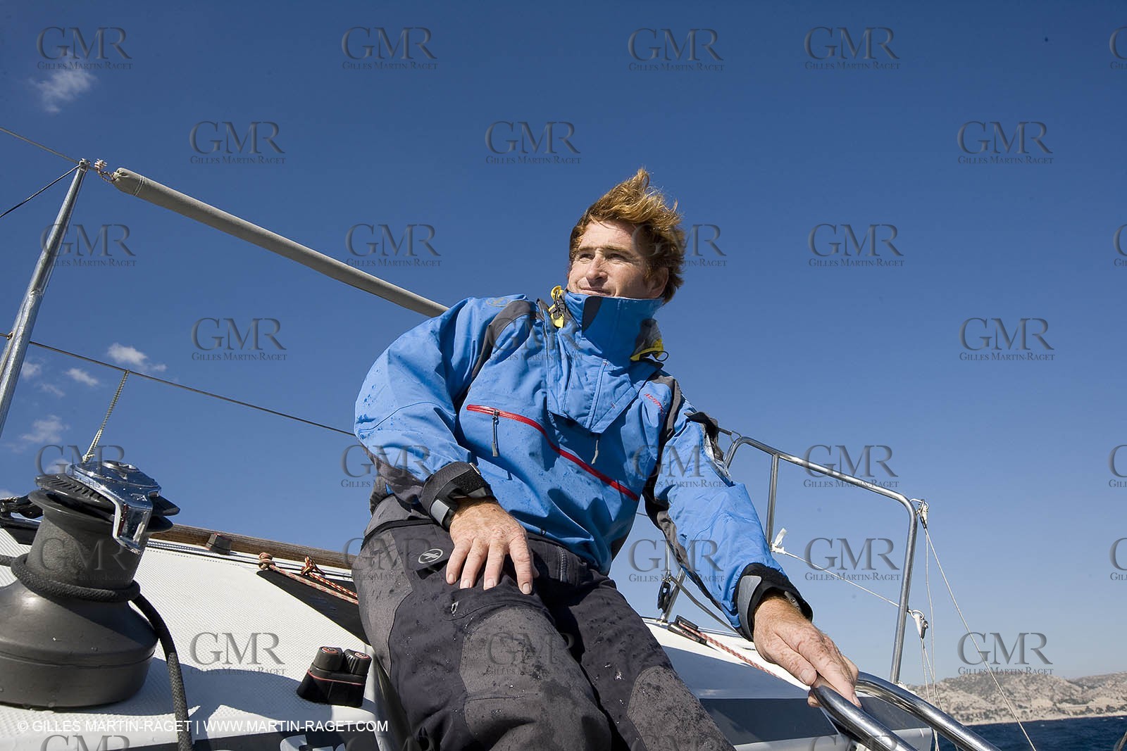 28 09 2007 - Marseille (FRA, 13) - Aigle Marine weather clothing showed in action by salors Marc Emig et Luce Molinier
