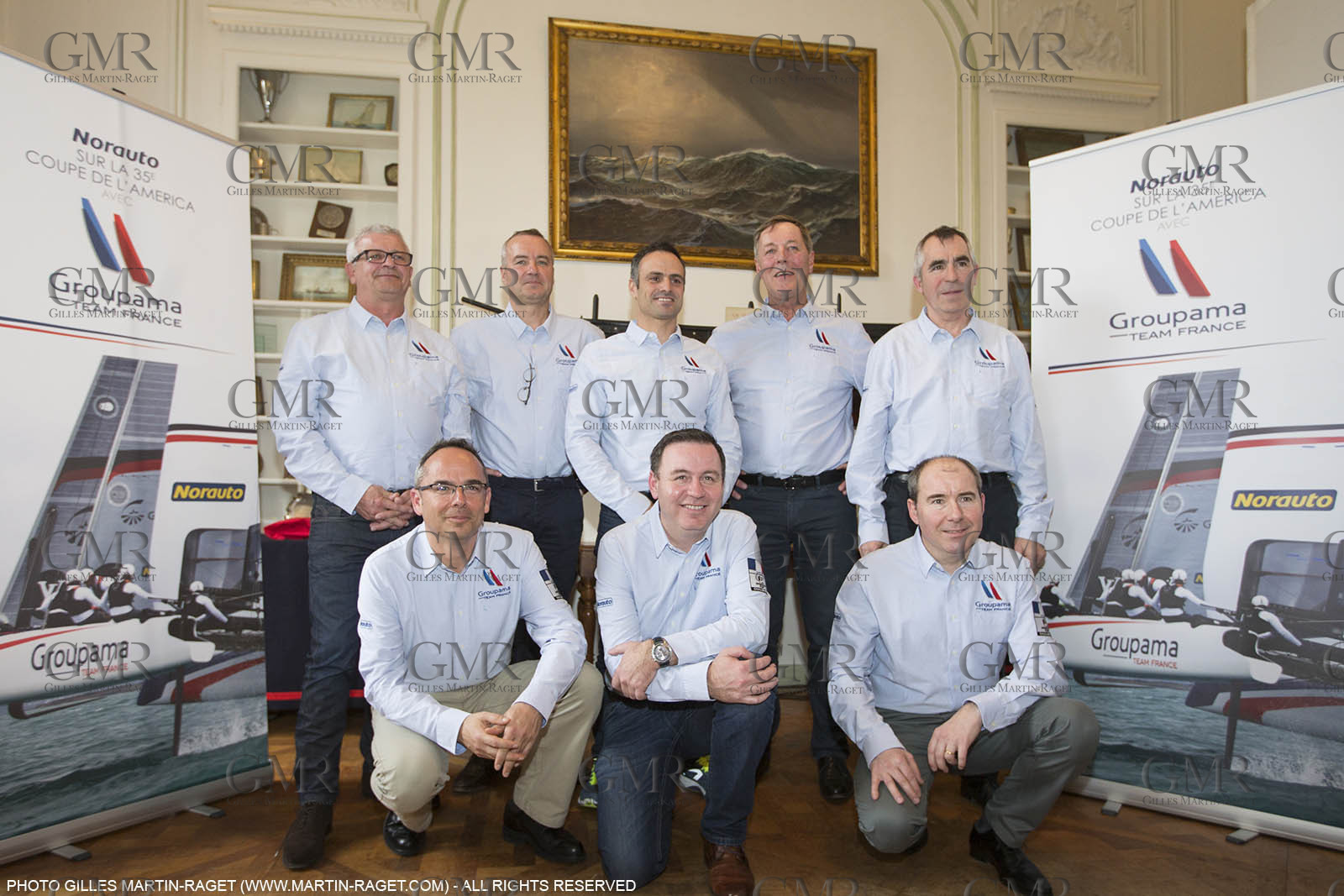 22 02 2016, Paris (FRA), 35th America's Cup, Groupama Team France announces Norauto as official partner at Yacht Club de France, Norauto and Franck Cammas