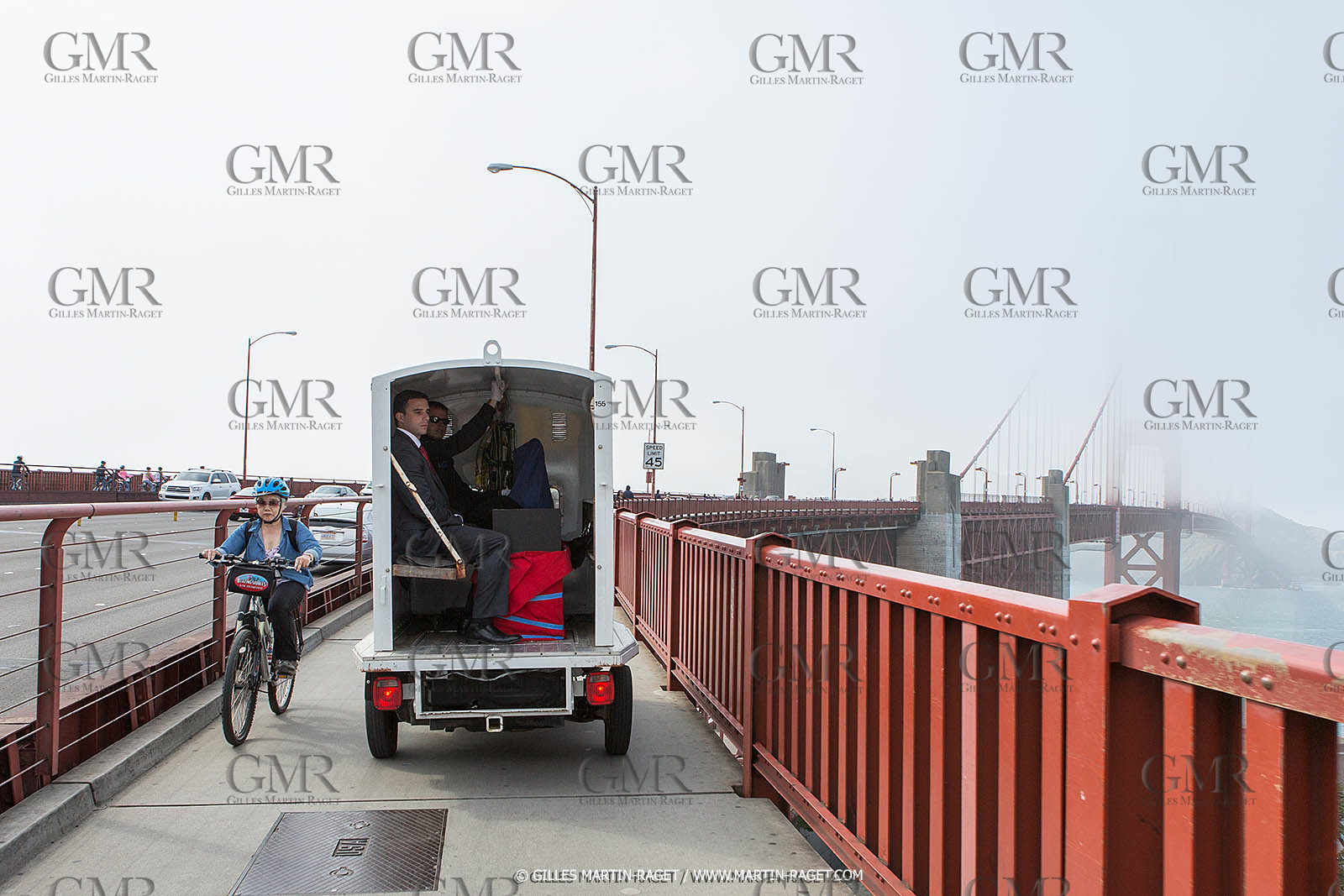 03 07 2013 - San Francisco (USA, CA) - 34th America's Cup - The America's Cup Trophy at the top of Golden Gate Bridge