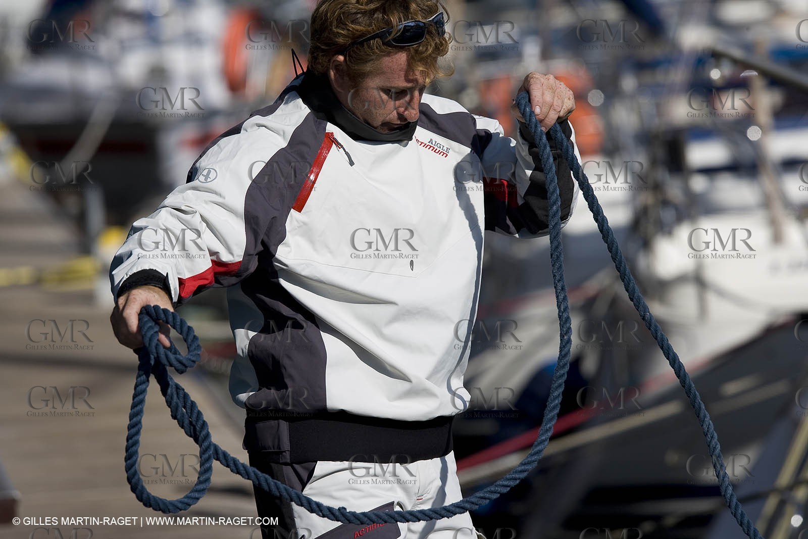 28 09 2007 - Marseille (FRA, 13) - Aigle Marine weather clothing showed in action by salors Marc Emig et Luce Molinier