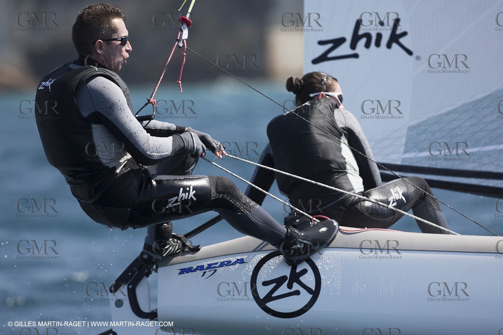 26 03 2013 - Marseille (FRA,13) - Ingrid Petitjean et Olivier backes training on their Nacra 17 in breezy conditions
