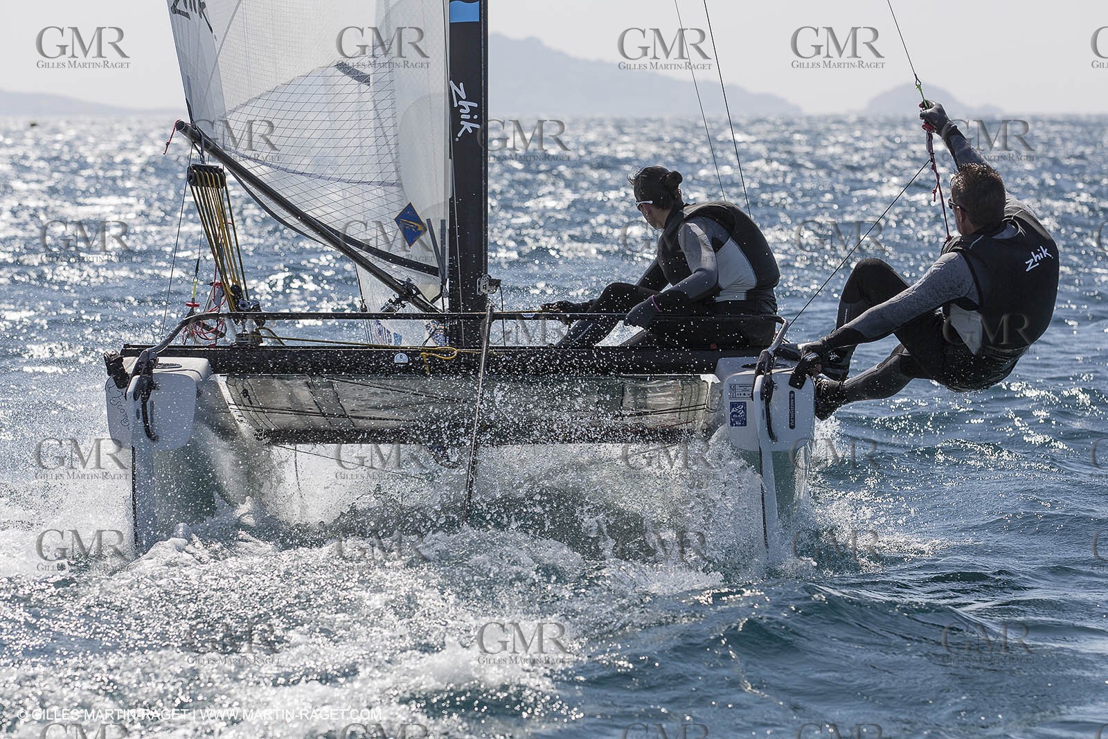26 03 2013 - Marseille (FRA,13) - Ingrid Petitjean et Olivier backes training on their Nacra 17 in breezy conditions
