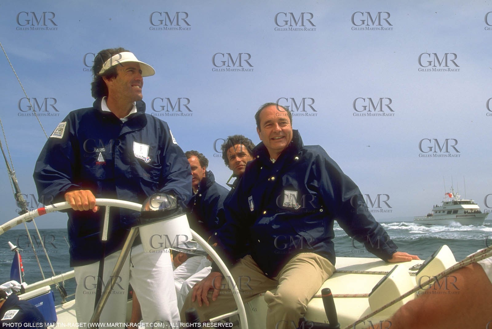 America's Cup, San Diego 1995, Jacques CHirac and Marc Pajot onboard France 2